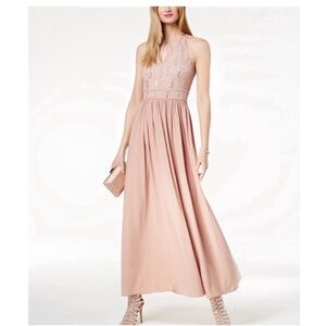 Morgan & Co (David’s Bridal) Lace Halter Gown Dim Blush Light Pink Size 14